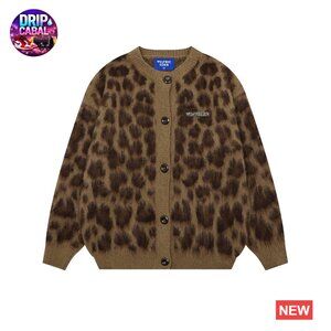 Oversized Leopard Print Cardigan Sweater Y2K Vintage Street Fashion Button Down